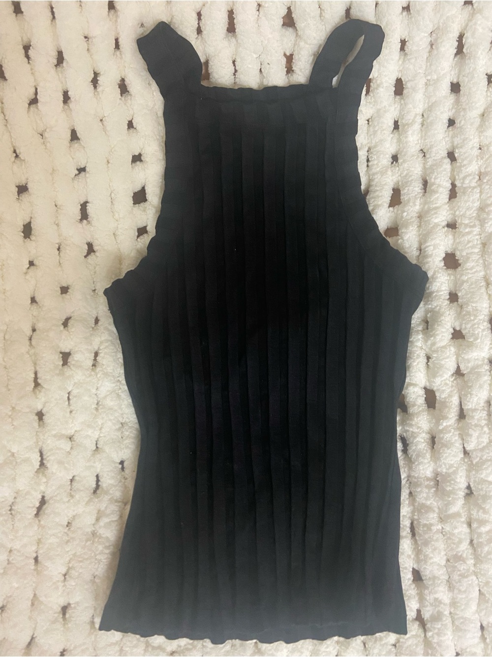 Black Ribbed High-Neck Tank Top - Women